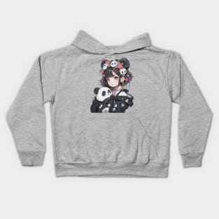 Manga Girl Cuddling A Panda Kids Hoodie